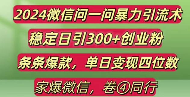 2024最新微信问一问暴力引流300+创业粉,条条爆款单日变现四位数【揭秘】-随风资源网