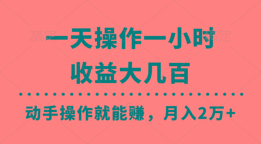 一天操作一小时，收益大几百，动手操作就能赚，月入2万+教学-随风资源网