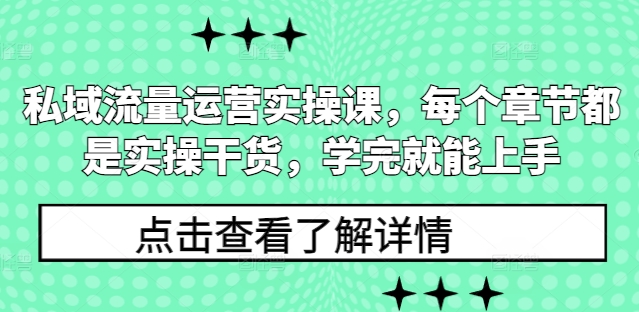 私域流量运营实操课，每个章节都是实操干货，学完就能上手-随风资源网