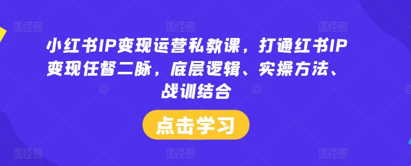小红书IP变现运营私教课，打通红书IP变现任督二脉，底层逻辑、实操方法、战训结合-随风资源网