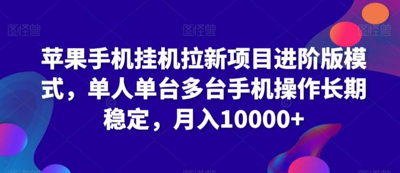 苹果手机挂机拉新项目进阶版模式，单人单台多台手机操作长期稳定，月入10000+【揭秘】-随风资源网