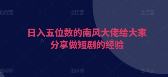 日入五位数的南风大佬给大家分享做短剧的经验-随风资源网