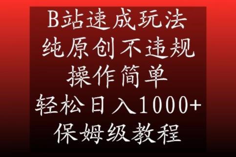 B站速成玩法，纯原创不违规，操作简单，轻松日入1000+，保姆级教程【揭秘】-随风资源网
