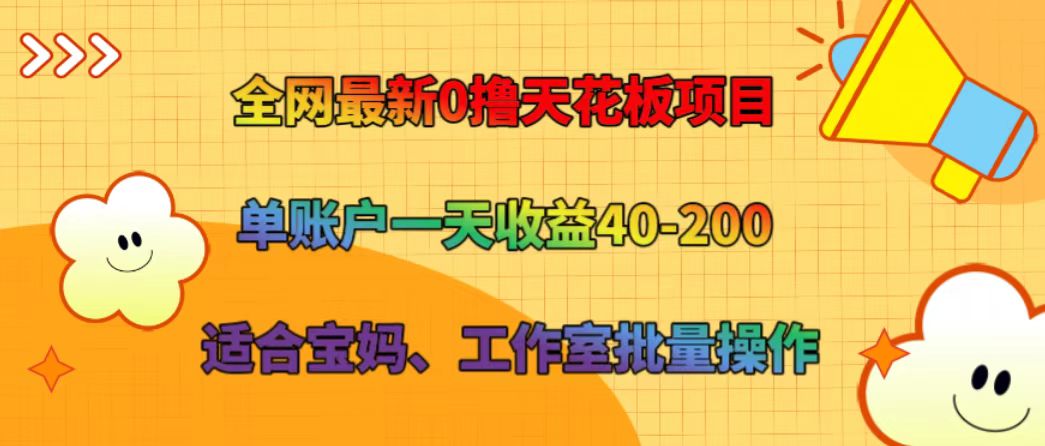 全网最新0撸天花板项目 单账户一天收益40-200 适合宝妈、工作室批量操作-随风资源网