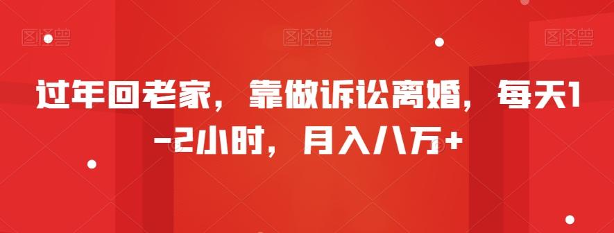 过年回老家，靠做诉讼离婚，每天1-2小时，月入八万+-随风资源网