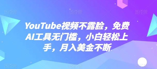 YouTube视频不露脸，免费AI工具无门槛，小白轻松上手，月入美金不断【揭秘】-随风资源网
