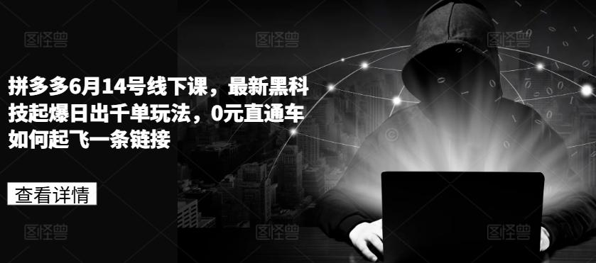 拼多多6月14号线下课，最新黑科技起爆日出千单玩法，0元直通车如何起飞一条链接-随风资源网