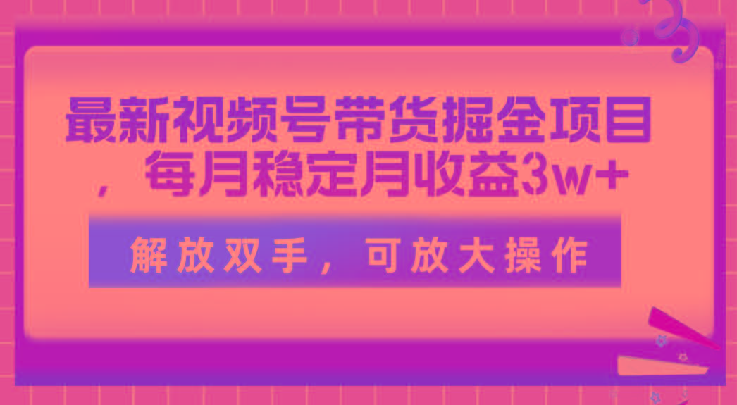 最新视频号带货掘金项目，每月稳定月收益3w+，解放双手，可放大操作-随风资源网