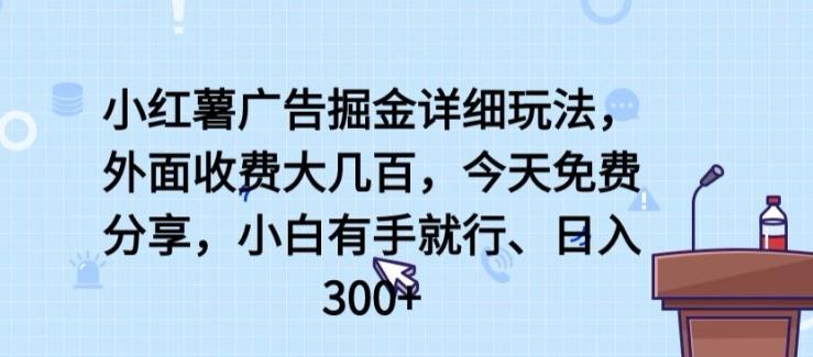 小红薯广告掘金详细玩法，外面收费大几百，小白有手就行，日入300+【揭秘】-随风资源网