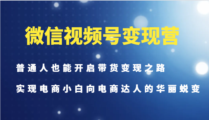 微信视频号变现营-普通人也能开启带货变现之路，实现电商小白向电商达人的华丽蜕变-随风资源网