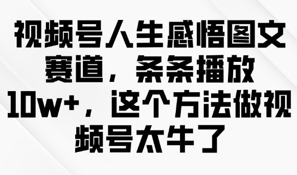 视频号人生感悟图文赛道，条条播放10w+，这个方法做视频号太牛了-随风资源网