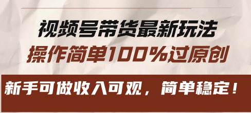 视频号带货最新玩法，操作简单100%过原创，新手可做收入可观，简单稳定！-随风资源网