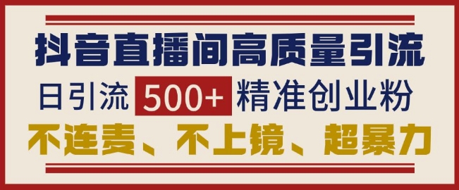 抖音直播间引流创业粉，无需连麦、不用上镜、超暴力，日引流500+高质量精准创业粉-随风资源网