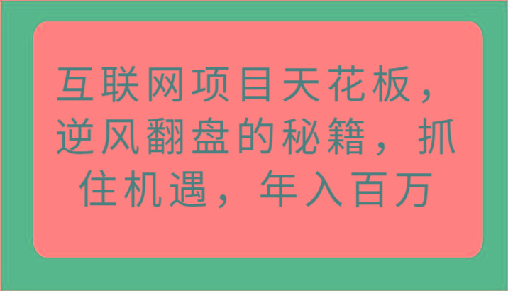 互联网项目天花板，逆风翻盘的秘籍，抓住机遇，年入百万-随风资源网