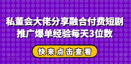 私董会大佬分享融合付费短剧推广爆单经验每天3位数-随风资源网