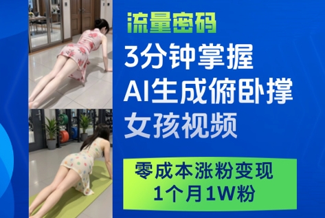 3分钟掌握AI生成俯卧撑女孩视频，零成本涨粉变现，1个月1W粉-随风资源网