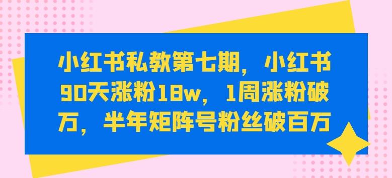小红书私教第七期，小红书90天涨粉18w，1周涨粉破万，半年矩阵号粉丝破百万-随风资源网