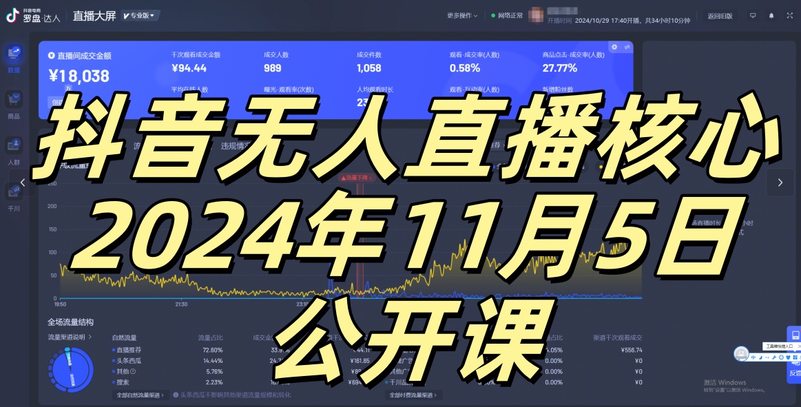 抖音无人直播核心公开课，咸鱼翻身小白可做带有睡后收入月入过万太简单【揭秘】-随风资源网
