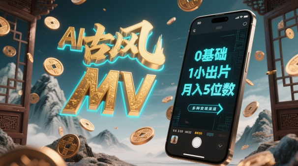 AI一键生成古风音乐MV，0剪辑基础1小时出片，多种变现渠道，一部手机月入5位数-随风资源网
