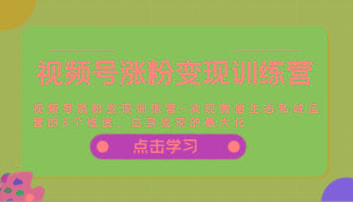 视频号涨粉变现训练营-实现微信生态私域运营的3个维度，达到变现的最大化-随风资源网