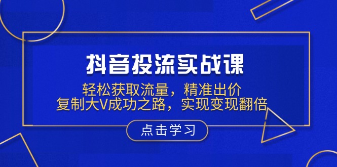 抖音投流实战课，轻松获取流量，精准出价，复制大V成功之路，实现变现翻倍-随风资源网
