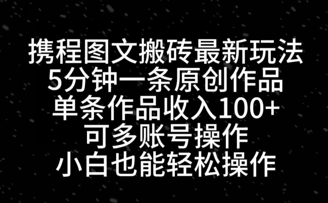 携程图文搬砖最新玩法，5分钟一条原创作品，单条作品收入100+-随风资源网