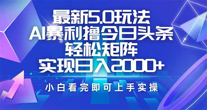 今日头条最新5.0玩法，思路简单，复制粘贴，轻松实现矩阵日入2000+-随风资源网