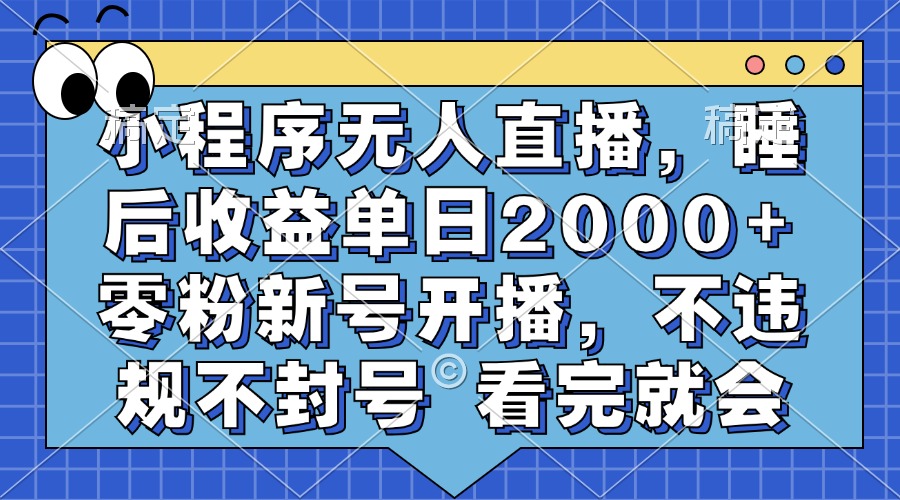 小程序无人直播，睡后收益单日2000+ 零粉新号开播，不违规不封号 看完就会-随风资源网