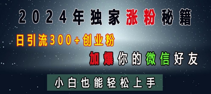 2024年独家涨粉秘籍，日引流300+创业粉，加爆你的微信好友，小白也能轻松上手-随风资源网