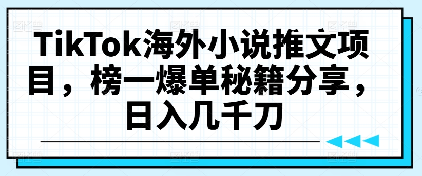 TikTok海外小说推文项目，榜一爆单秘籍分享，日入几千刀-随风资源网
