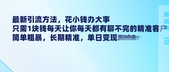 最新引流方法，花小钱办大事，只需1块钱每天让你每天都有聊不完的精准客户 简单粗暴，长期精准-随风资源网