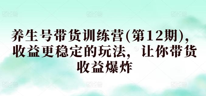 养生号带货训练营(第12期)，收益更稳定的玩法，让你带货收益爆炸-随风资源网