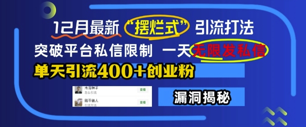 12月最新“摆烂式”引流打法，突破平台私信限制，一天无限发私信，单天引流400+创业粉-随风资源网