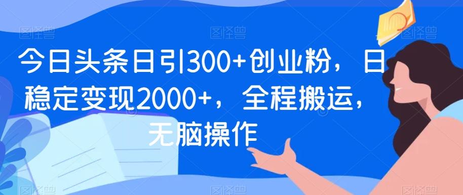 今日头条日引300+创业粉，日稳定变现2000+，全程搬运，无脑操作-随风资源网