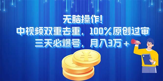 无脑操作!中视频双重去重，100%原创过审，三天必爆号，月入3万+-随风资源网
