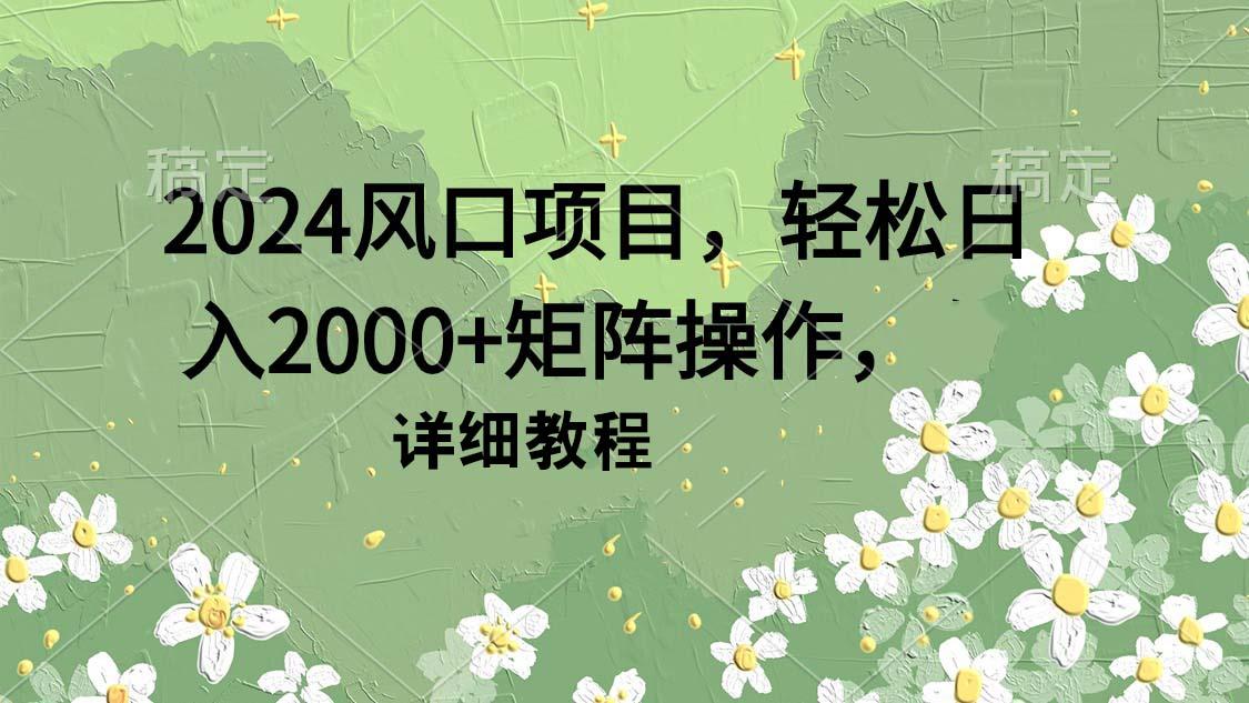 (9652期)2024风口项目，轻松日入2000+矩阵操作，详细教程-随风资源网