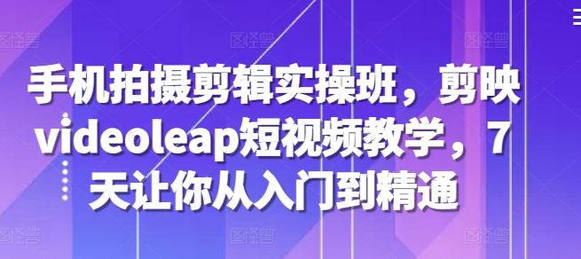 手机拍摄剪辑实操班，剪映videoleap短视频教学，7天让你从入门到精通-随风资源网