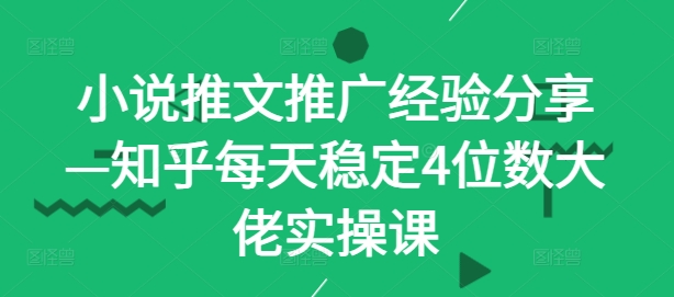 小说推文推广经验分享—知乎每天稳定4位数大佬实操课-随风资源网
