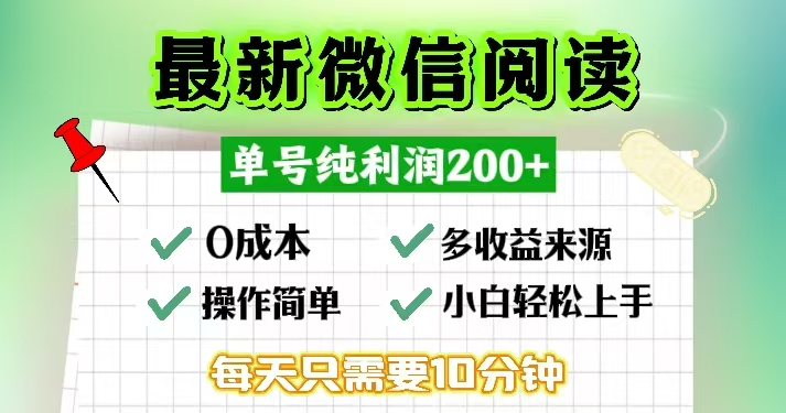 微信阅读最新玩法，每天十分钟，单号一天200+，简单0零成本，当日提现-随风资源网