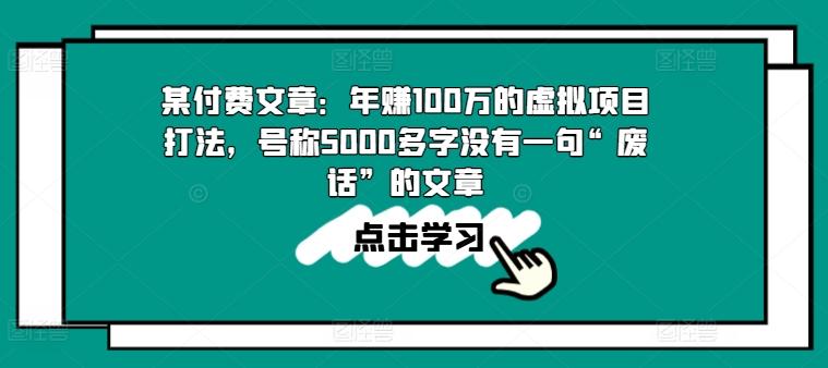 某付费文章：年赚100w的虚拟项目打法，号称5000多字没有一句“废话”的文章-随风资源网