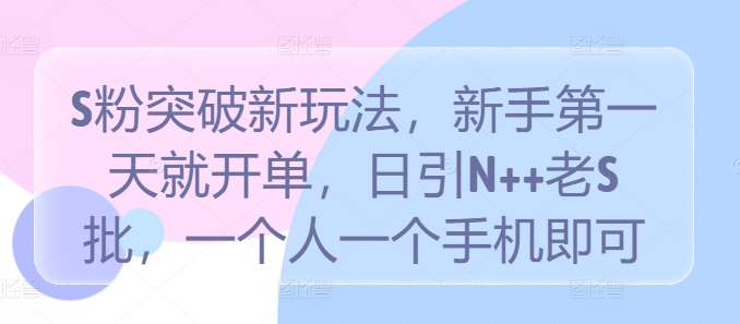 S粉突破新玩法，新手第一天就开单，日引N++老S批，一个人一个手机即可【揭秘】-随风资源网
