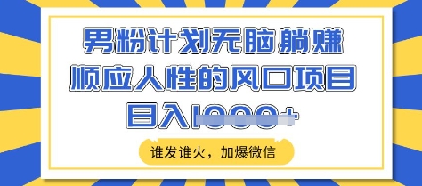 男粉计划无脑躺Z，顺应人性的风口项目，谁发谁火，加爆微信，日入多张【揭秘】-随风资源网