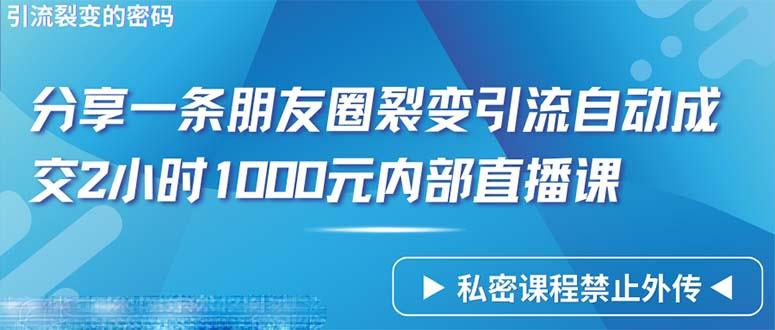 (9850期)仅靠分享一条朋友圈裂变引流自动成交2小时1000内部直播课程-随风资源网