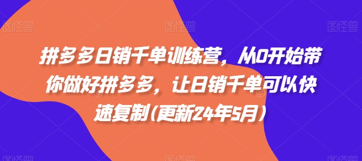 拼多多日销千单训练营，从0开始带你做好拼多多，让日销千单可以快速复制(更新25年5月)-随风资源网