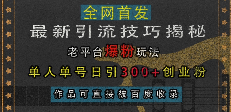 最新引流技巧揭秘，老平台爆粉玩法，单人单号日引300+创业粉，作品可直接被百度收录-随风资源网