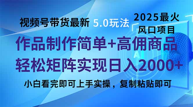 视频号带货最新5.0玩法，作品制作简单，当天起号，复制粘贴，轻松矩阵…-随风资源网