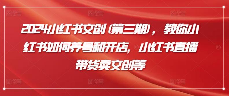 2024小红书文创(第三期)，教你小红书如何养号和开店，小红书直播带货卖文创等-随风资源网