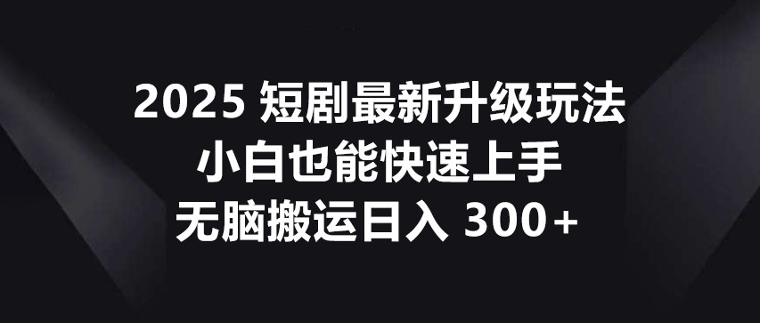 2025短剧最新升级玩法，小白也能快速上手，无脑搬运日入300+-随风资源网