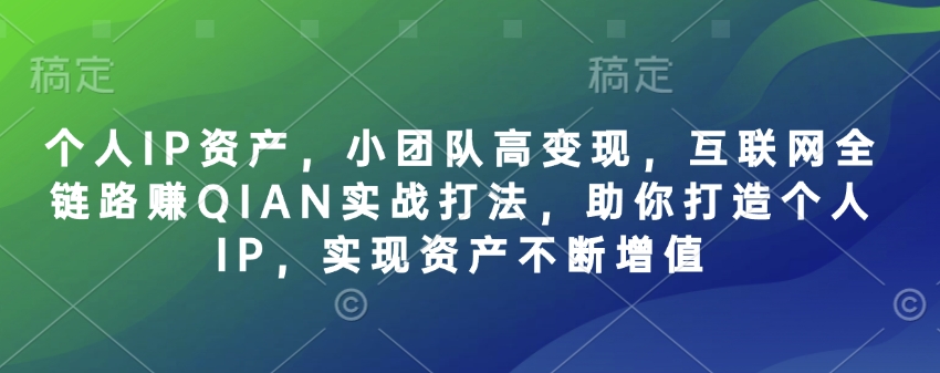 个人IP资产，小团队高变现，互联网全链路赚QIAN实战打法，助你打造个人IP，实现资产不断增值-随风资源网