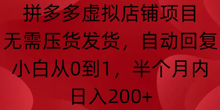 拼多多虚拟店铺项目，无需压货发货，自动回复，小白从0到1，半个月内日入200+【揭秘】-随风资源网